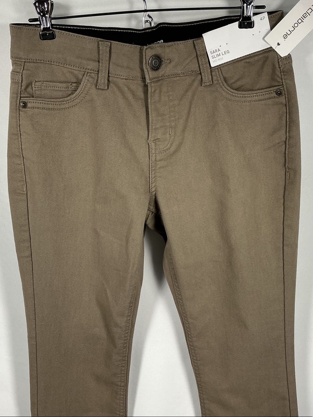 NWT Liz Claiborne Sara Slim Leg Pants 4P Walnut Mid Rise Secretly Slimming - Picture 2 of 13